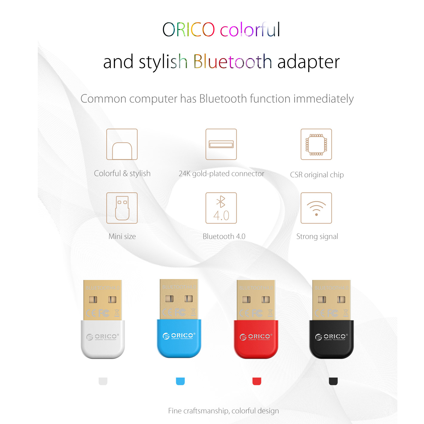 ORICO BTA-403 Mini Dongle Bluetooth USB Per Tablet Per Tablet Per Smartphone. - Bianca