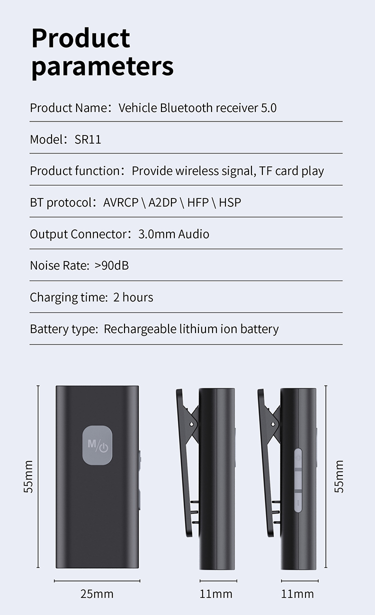 SR11 Bluetooth SR11 Bluetooth Adattatore Adattatore Adattatore Auto-clip Plug-in Bluetooth Ricevitore Audio Bluetooth