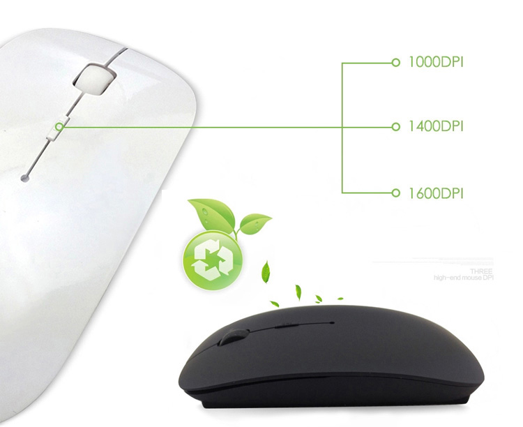 Bluetooth 3.0 Wireless Mouse 1600 Dpi a Batteria Topi Ergonomici Sottili Per Laptop Per PC - Nero