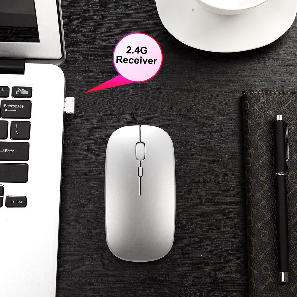 HXSJ M90 Wireless Mouse Rechargable Computer Mouse 2.4G Silent Mouse with USB Receiver - Rose Gold