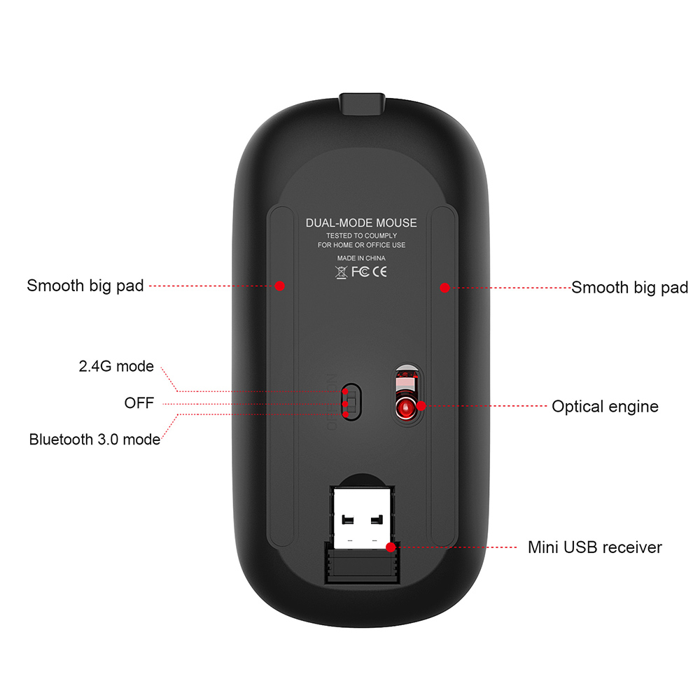 HXSJ M90 Wireless Maus Wiederaufladbarer Computermaus 2.4G Stille Maus Mit USB -empfänger - Roségold