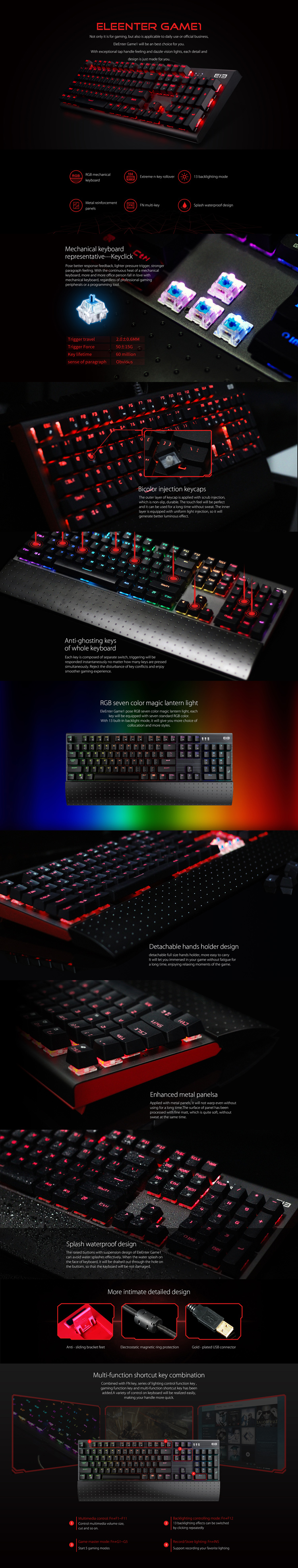 ELEPHONE EleEnter Game1 USB Wired Keyboard 104-key US Version with Multi-color Backlight-1
