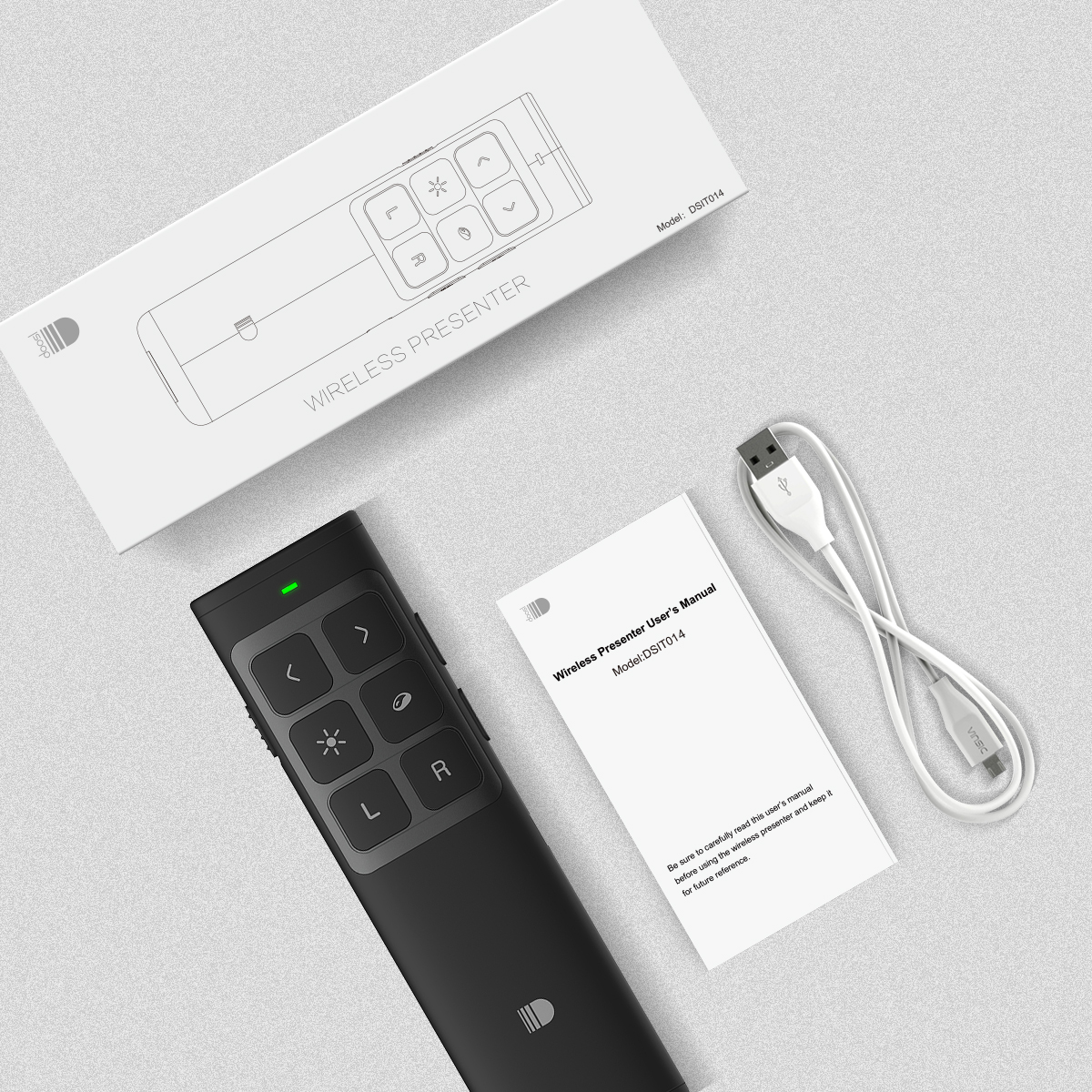 DOOSL DSIT014 Presenter 2.4GHz Laser Wireless Rechargeable Remote Control Supports PowerPoint, Keynote and Prezi Page - Black-9