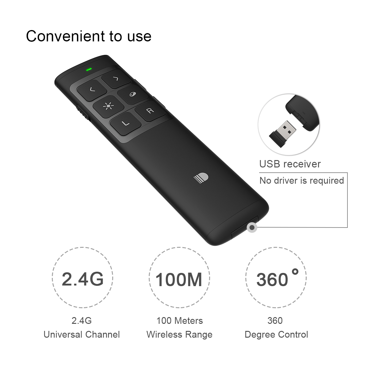 DOOSL DSIT014 Presenter 2.4GHz Laser Wireless Rechargeable Remote Control Supports PowerPoint, Keynote and Prezi Page - Black-3