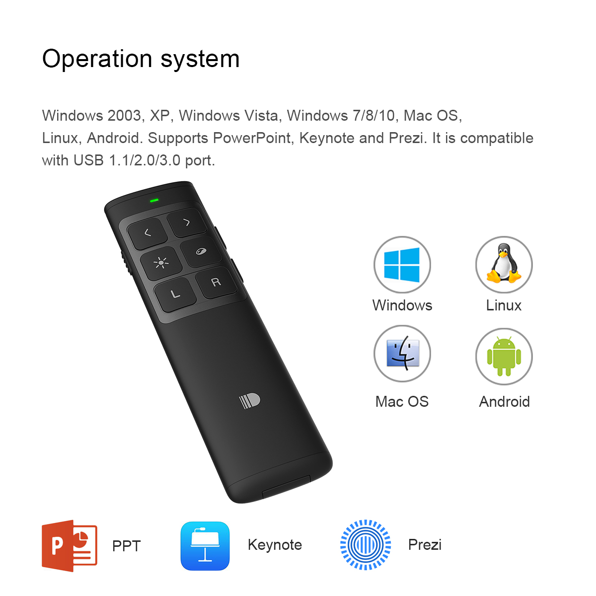 DOOSL DSIT014 Presenter 2.4GHz Laser Wireless Rechargeable Remote Control Supports PowerPoint, Keynote and Prezi Page - Black-5