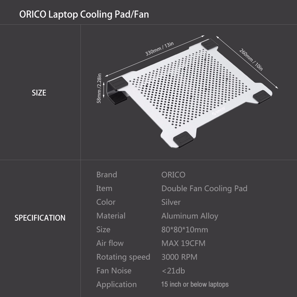 ORICO NA15-SV da 15 Pollici Notebook Computer Radiatore Paradone Placta Flacet Allicuochi di Raffreddamento Apple Notebook Pad di Raffreddamento - Color Argento