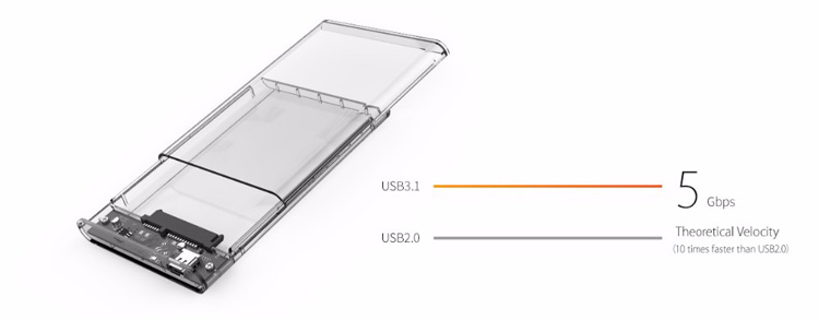 ORICO 2139C3 USB 3.1 Gen1 Type-C à SATA III 2,5 '' Enclos de Disque Dur Externe Transparent Pour 2,5 Pouces SATA Type-C Hdd / Ssd