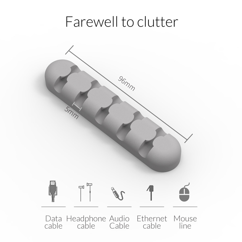 Oropo CBS5 5-slot Slota Aligado Datura de Dados Audio Audio Cabo de Silicone Cabo Organizador de Cabo - Cinza