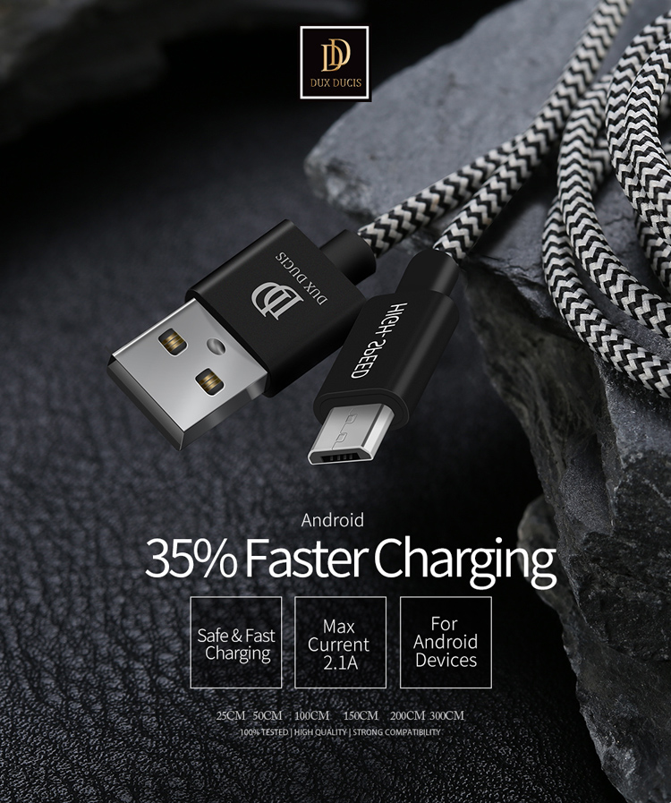 3,0m DUX DUCIS K-one Série Tissé Modèle Micro USB Synchronisation Câble de Cordon de Charge Pour Samsung HTC Huawei