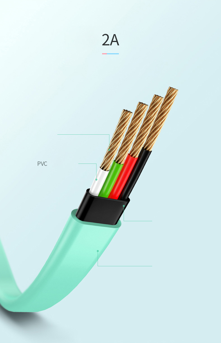 USAMS US-SJ200 U2 1.2m 2A Type-C Charge Data Sync Flat Cable - le Noir