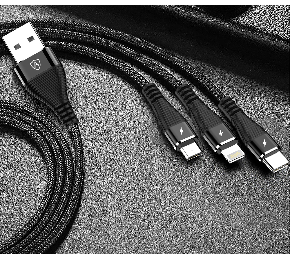 AMORUS 1.2m 3-in-1 Lightning 8 Pin + Micro USB + Type-C Charge Cable - Black-10