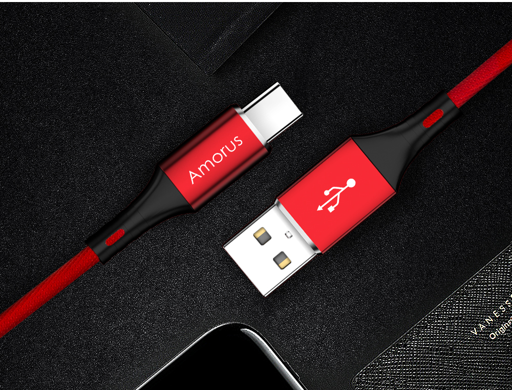 AMORUS 2A Алюминиевая Сплава Ткань Плетена Кабель Для Зарядки Типа C Для Samsung Huawei И Т. Д. - Красный-10