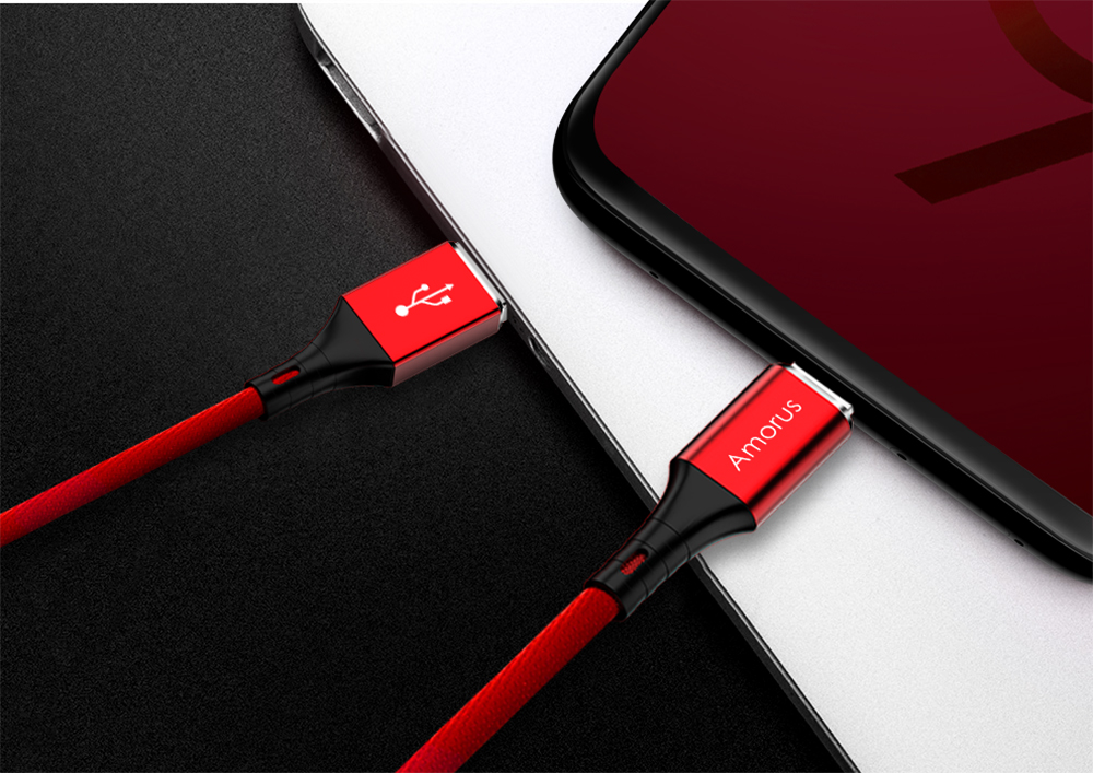 AMORUS 2A Алюминиевая Сплава Ткань Плетена Кабель Для Зарядки Типа C Для Samsung Huawei И Т. Д. - Красный-11