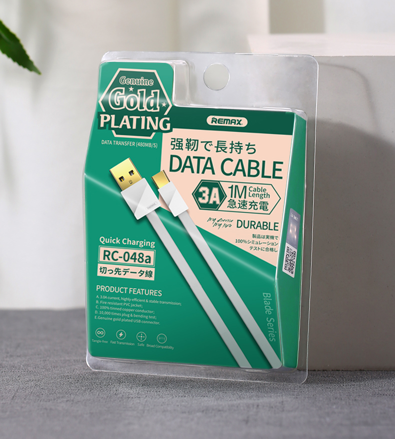 Remax Blade Type-C 3A Fast Charging Data Sync Cable Gold Plaqué - Blanche