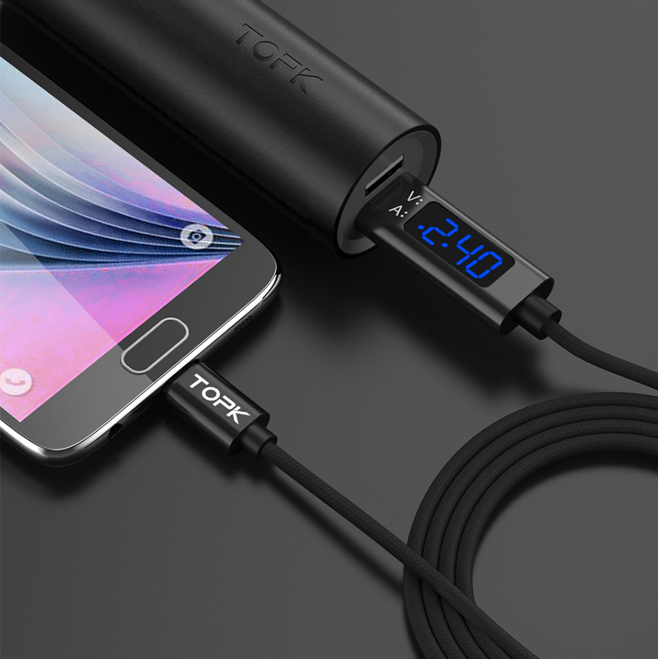 Affichage de Tension de Courant de Câble Micro USB Topk AC27 - le Noir