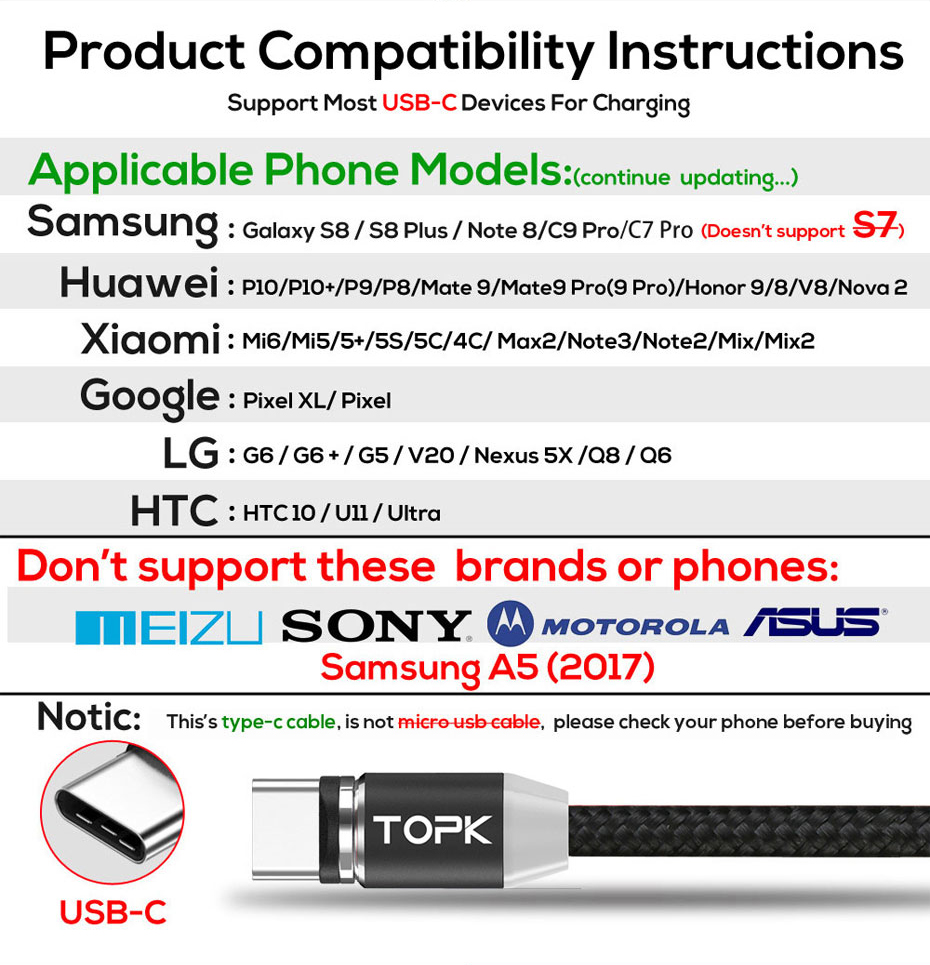 Topk AM23 Nylon Traided Magnétique Type-C Câble de Charge Avec Indicateur LED Pour Samsung / Huawei - le Noir