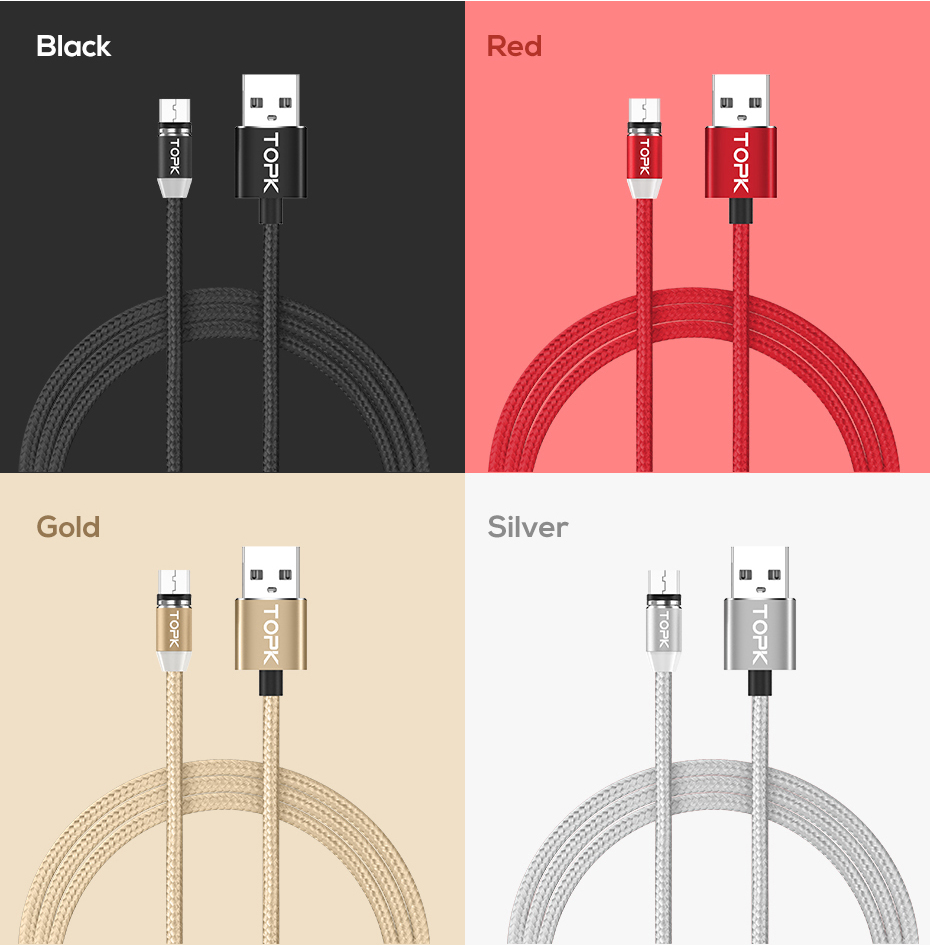 TOPK AM23 Nylon Geflochtenes Magnetisches Lademikro -usb -kabel Mit LED -anzeige - Schwarz