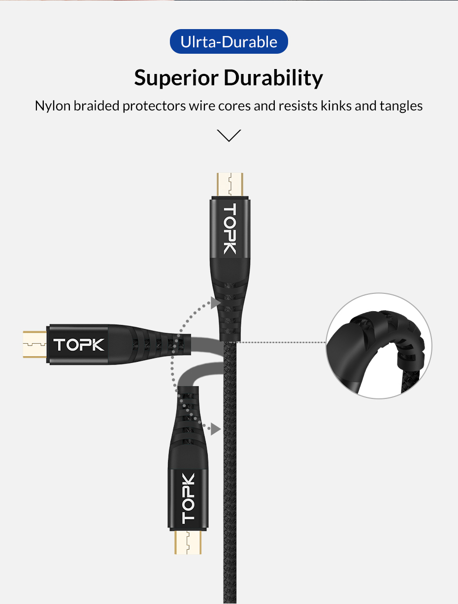 TOPK AN42 1M Micro USB Data Sync Charging Cable Nylon Braided Charging Cable - Black-8