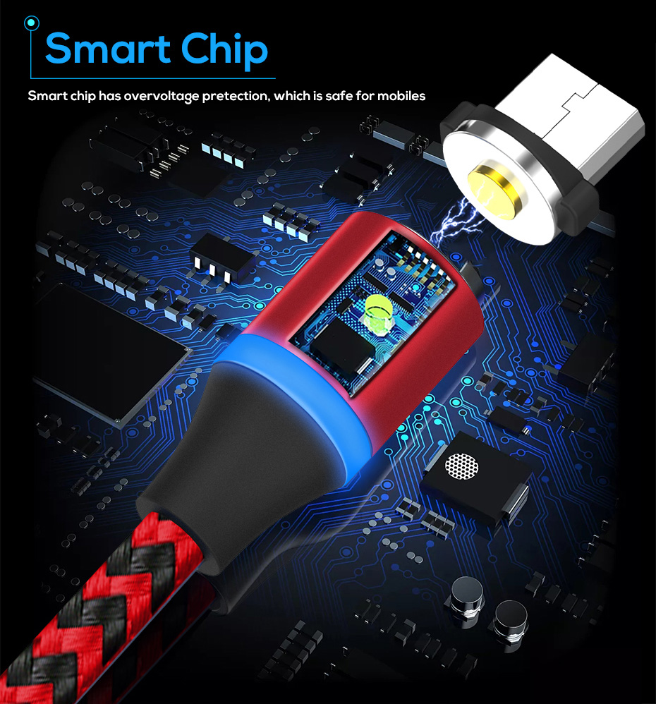 TOPK AM33 360 Grad Rundes Zweifarbiges Nylon Geflochtenes Magnetisches Micro USB Ladekabel Für Samsung Huawei Xiaomi - Rot-3