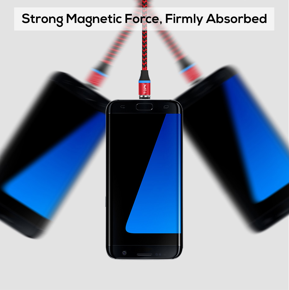 TOPK AM33 360 Grad Rundes Zweifarbiges Nylon Geflochtenes Magnetisches Micro USB Ladekabel Für Samsung Huawei Xiaomi - Rot-5