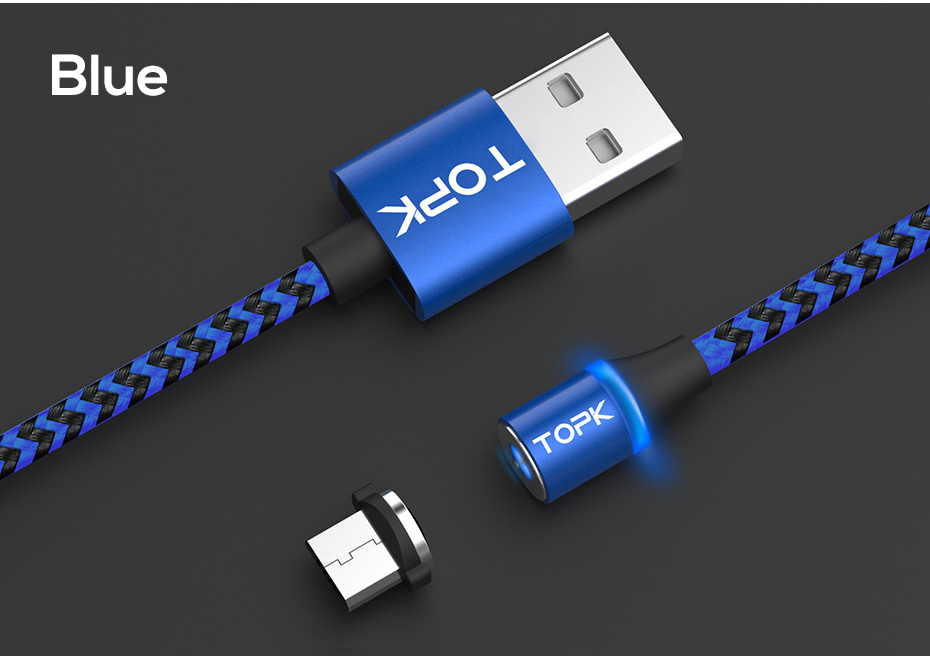 TOPK AM33 360 Grad Rundes Zweifarbiges Nylon Geflochtenes Magnetisches Micro USB Ladekabel Für Samsung Huawei Xiaomi - Rot-9