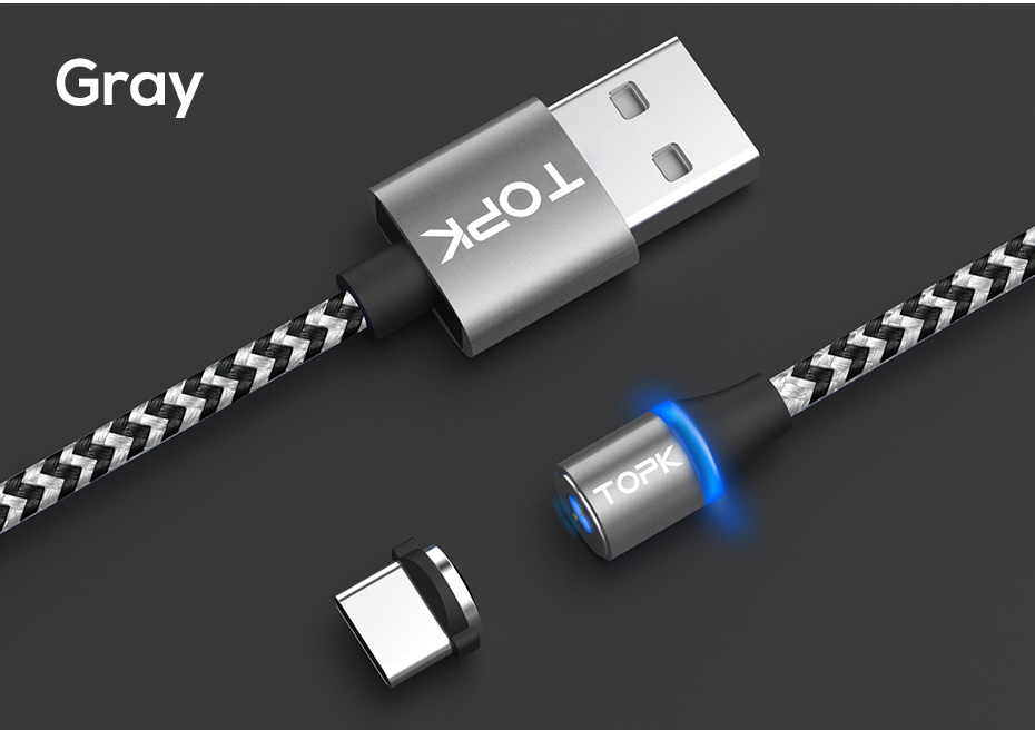 TOPK AM33 360 Graus Rodada De Duas Cores Nylon Trançado Magnético Tipo-c Cabo De Carregamento USB Para Samsung Huawei Xiaomi - Vermelho-10