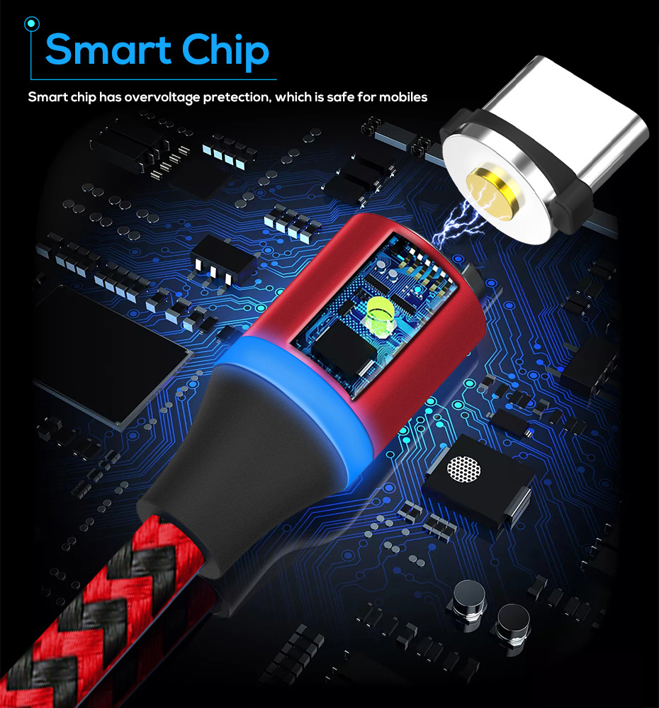 TOPK AM33 360 Graus Rodada De Duas Cores Nylon Trançado Magnético Tipo-c Cabo De Carregamento USB Para Samsung Huawei Xiaomi - Vermelho-3