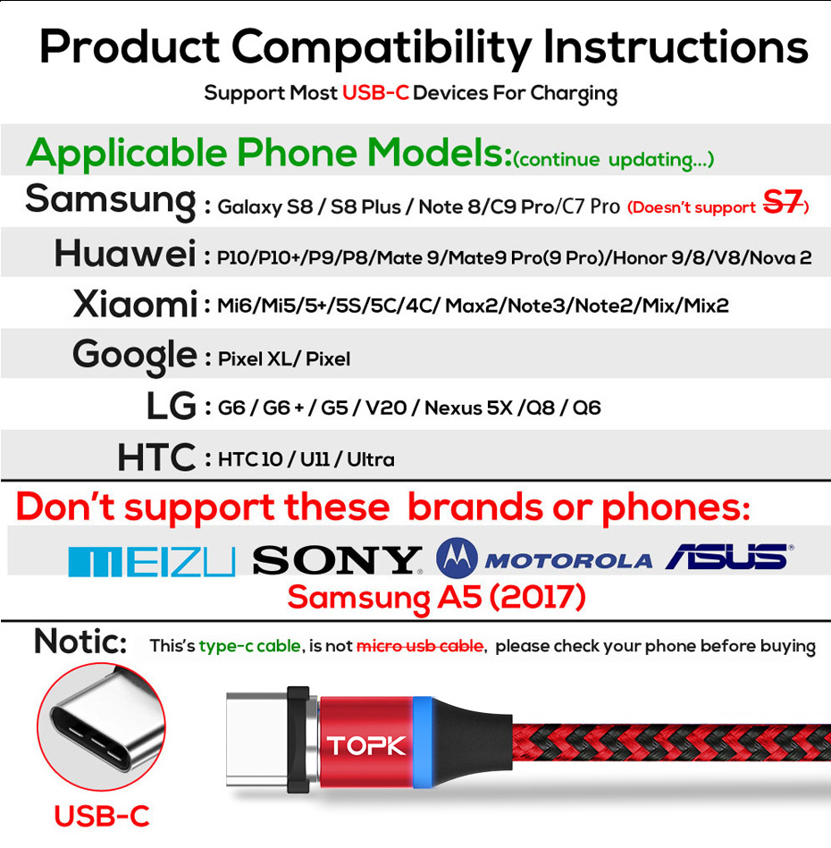 TOPK AM33 360 Graus Rodada De Duas Cores Nylon Trançado Magnético Tipo-c Cabo De Carregamento USB Para Samsung Huawei Xiaomi - Vermelho-7