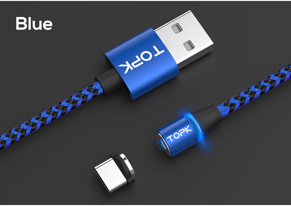 TOPK AM33 360 Graus Rodada De Duas Cores Nylon Trançado Magnético Tipo-c Cabo De Carregamento USB Para Samsung Huawei Xiaomi - Vermelho-9