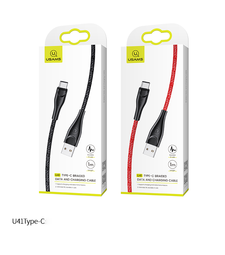 USAMS 3M Nylon Tracked Tipo-c USB Data Sync Carger Cable Para Samsung Huawei Xiaomi - Negro