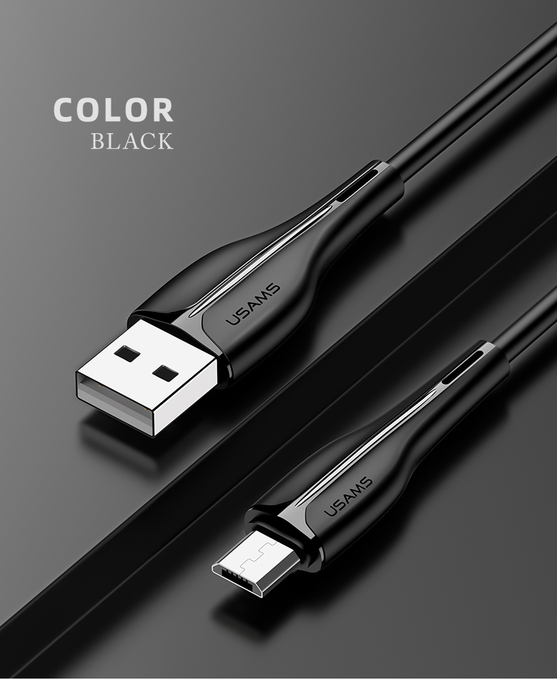 USAMS 1M Cable de Cable de Carga de Datos de Datos Micro USB Para Samsung Huawei Xiaomi - Negro