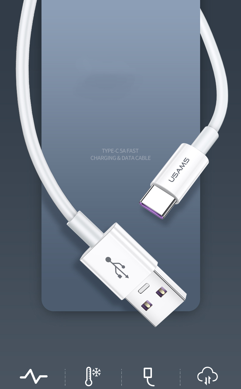 Stylish USAMS US-SJ409 U44 USB Type-C Fast Charge Data Sync Charging Cord  1.2m at TVC-Mall