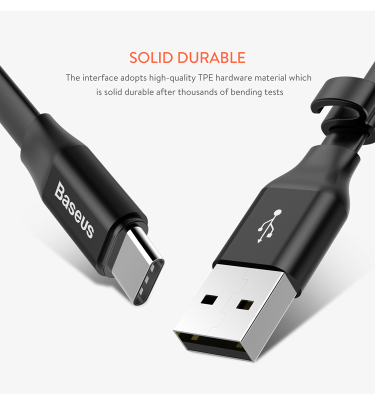 BASEUS 23cm 2A Câble de Type-C Câble de Synchronisation Des Données USB Calan de Charge Portable - le Noir