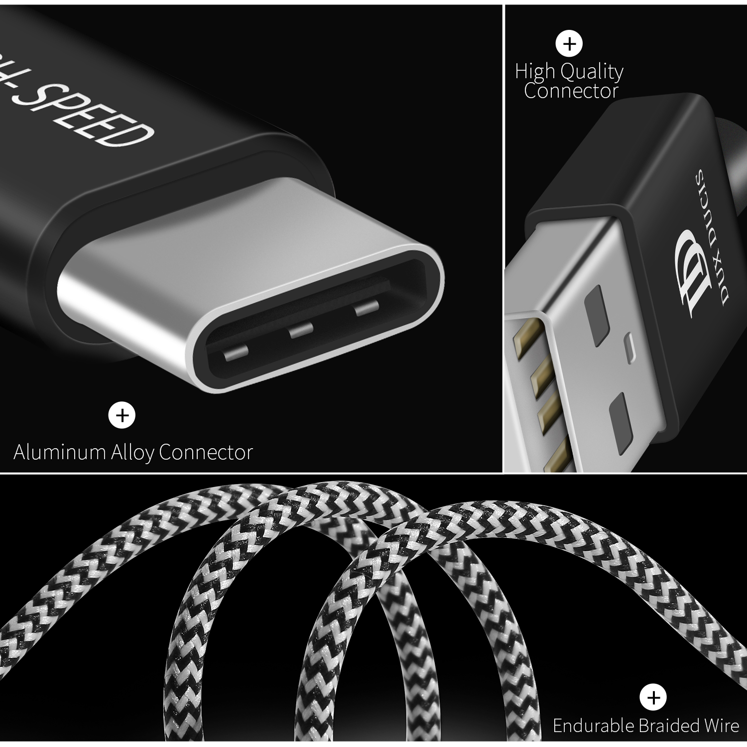 DUX DUCIS 2.1A Tipo-C USB Data Sync Carregamento Trançado Cabo USB 0.5m para Samsung Galaxy S8 etc. - Preto-10