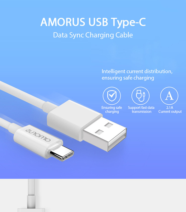 AMORUS USB Tipo-c Carga de Datos Cable de sincronización 1m para MacBook de 12 pulgadas con Retina Display (2015) / Huawei Mate 9 - Blanco-1