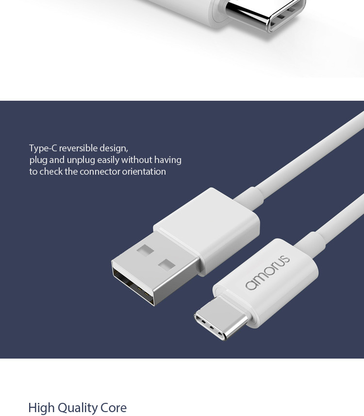 AMORUS USB Tipo-c Carga de Datos Cable de sincronización 1m para MacBook de 12 pulgadas con Retina Display (2015) / Huawei Mate 9 - Blanco-3