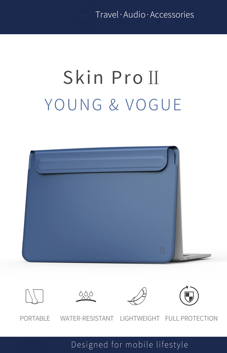 Baguea de la Computadora Portátil Wiwu Skinpro de 2da Generación de Cuero Ultra-dino PU Para MacBook 13 Air 2011/2012 (a1369/a1466/a1278/a1425/a1502) - Azul