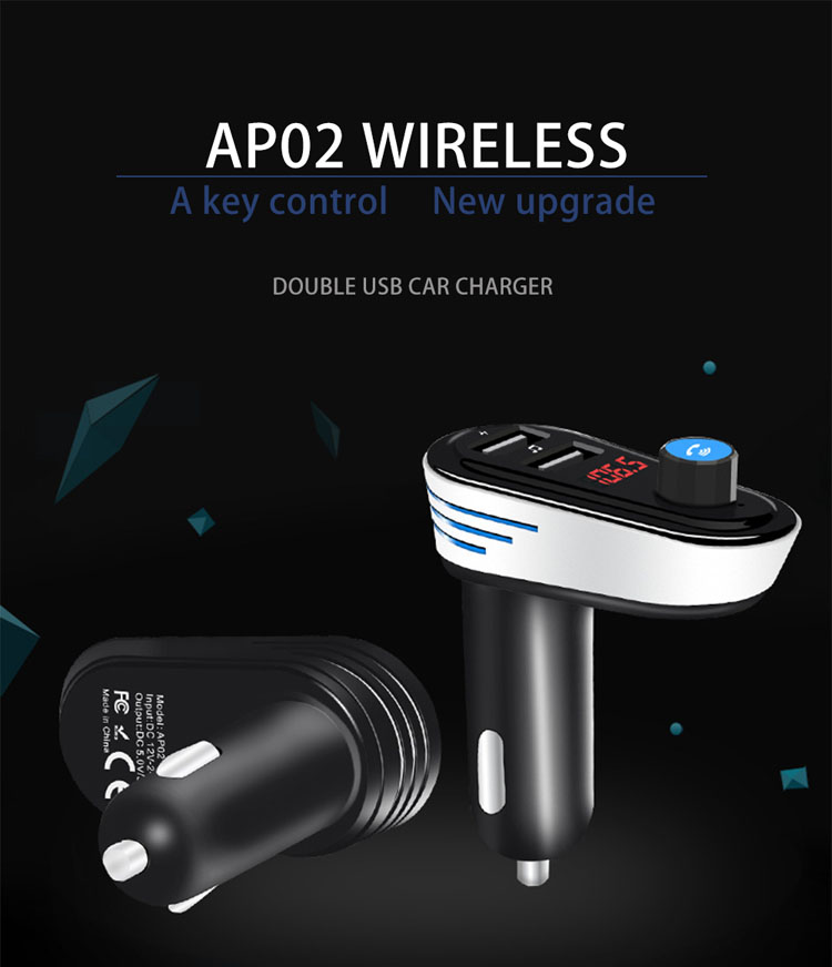 Ap02 Wireless Bluetooth Manos Kit De Automóviles Gratuito Reproductor De MP3 FM Transmisor Dual USB Cargador De Coche - Color Plata