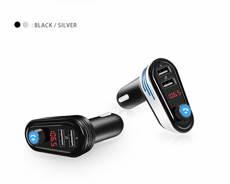 Ap02 Wireless Bluetooth Manos Kit De Automóviles Gratuito Reproductor De MP3 FM Transmisor Dual USB Cargador De Coche - Color Plata