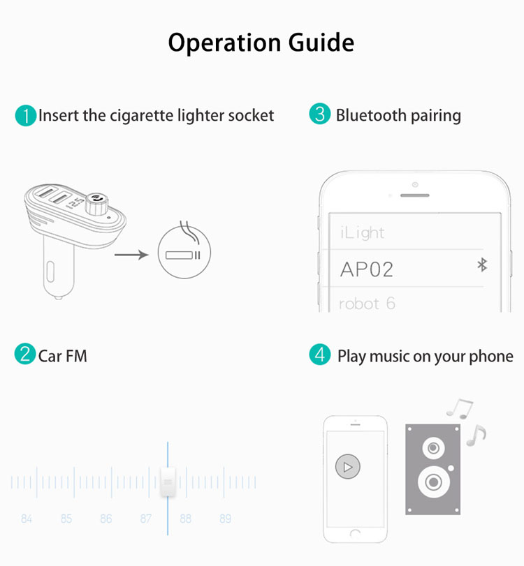 Ap02 Wireless Bluetooth Manos Kit De Automóviles Gratuito Reproductor De MP3 FM Transmisor Dual USB Cargador De Coche - Color Plata