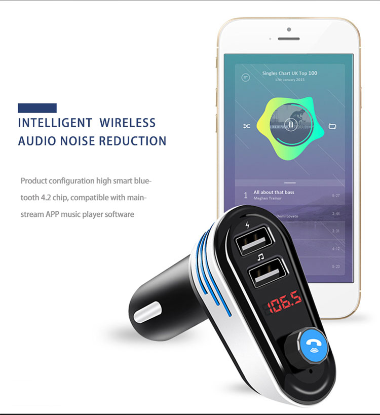 Ap02 Wireless Bluetooth Manos Kit De Automóviles Gratuito Reproductor De MP3 FM Transmisor Dual USB Cargador De Coche - Color Plata