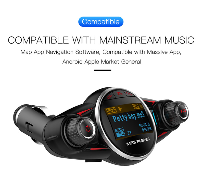 BT-08 Universal Bluetooth 4.0 Car Kit MP3 Player FM Transmitter 2.1A Single USB Car Charger Built-in Mic Support AUX-in