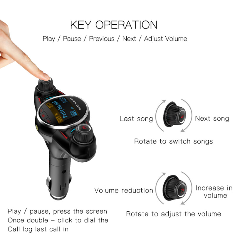 BT-08 Universal Bluetooth 4.0 Car Kit MP3 Player FM Transmitter 2.1A Single USB Car Charger Built-in Mic Support AUX-in