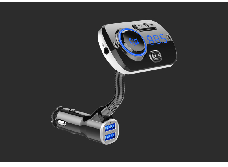 Bluetooth Car Player FM Transmisor FM Cargo Rápido Dual USB Ambiente de Respiración Luz - Negro