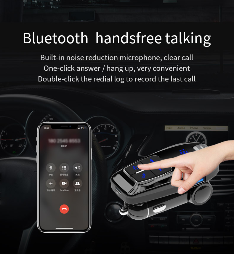 Jedx-bc59 Bluetooth Wireless Car Fm-передатчик Mp3 Player PD 3.0 18W Usb-зарядное Устройство