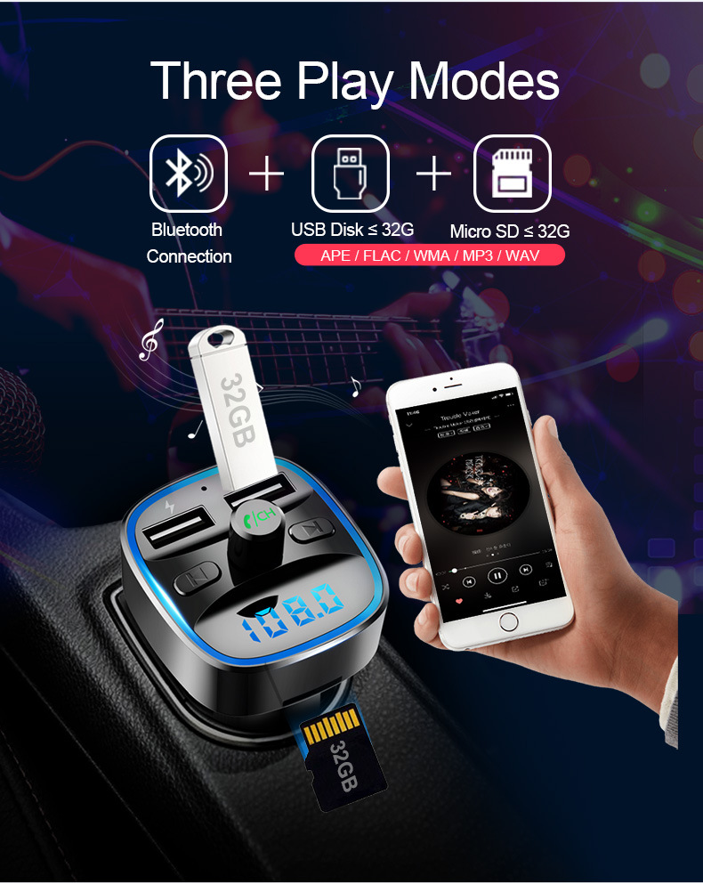 JEDX-TB25 Car Bluetooth MP3 Player FM Transmisor Kit de Automóvil Con Manos Libres