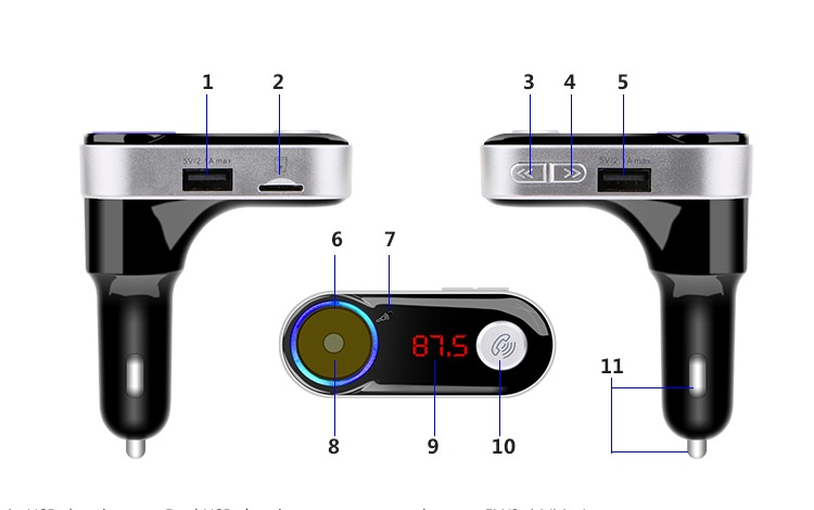 BC09B Wireless Bluetooth Car MP3 FM Transmitter with Dual USB Ports and Cigarette Lighter Socket Support TF Card-14