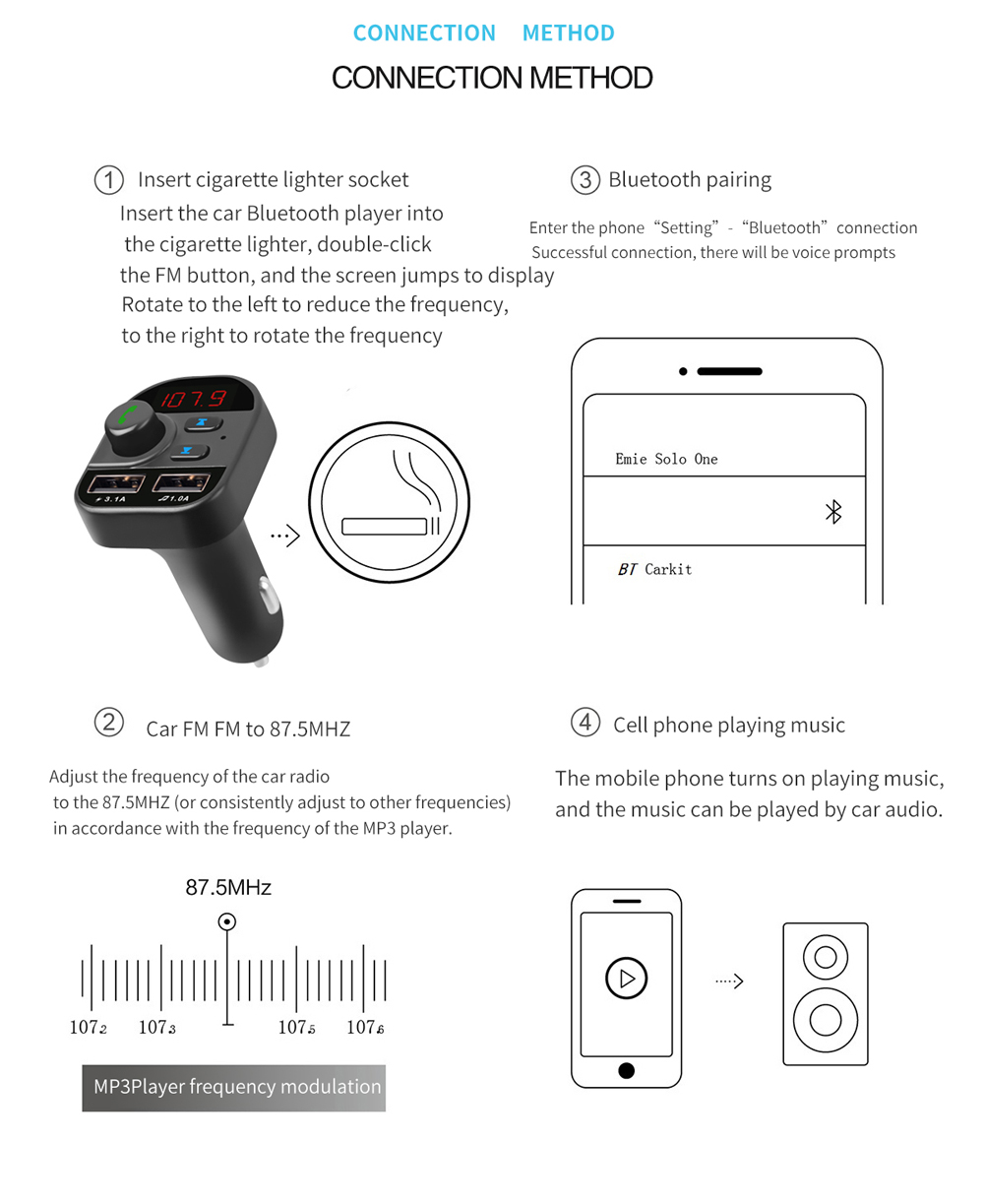 805E Bluetooth Car Kit Wireless FM Sender Hands Kostenlos A2DP -musik Spielen Dual USB -auto -ladegerät