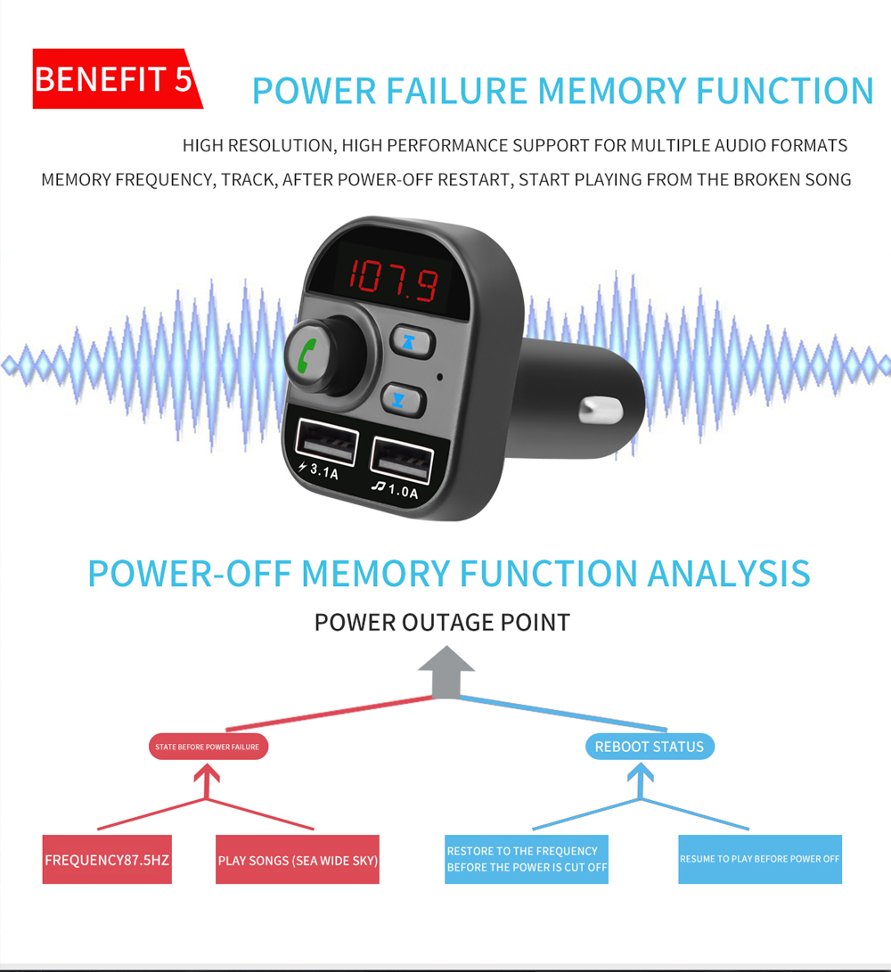 Kit de Automóvil Bluetooth 805E FM Wireless FM Hands Llamando a A2DP Música Reproduciendo Cargador de Automóvil USB Dual