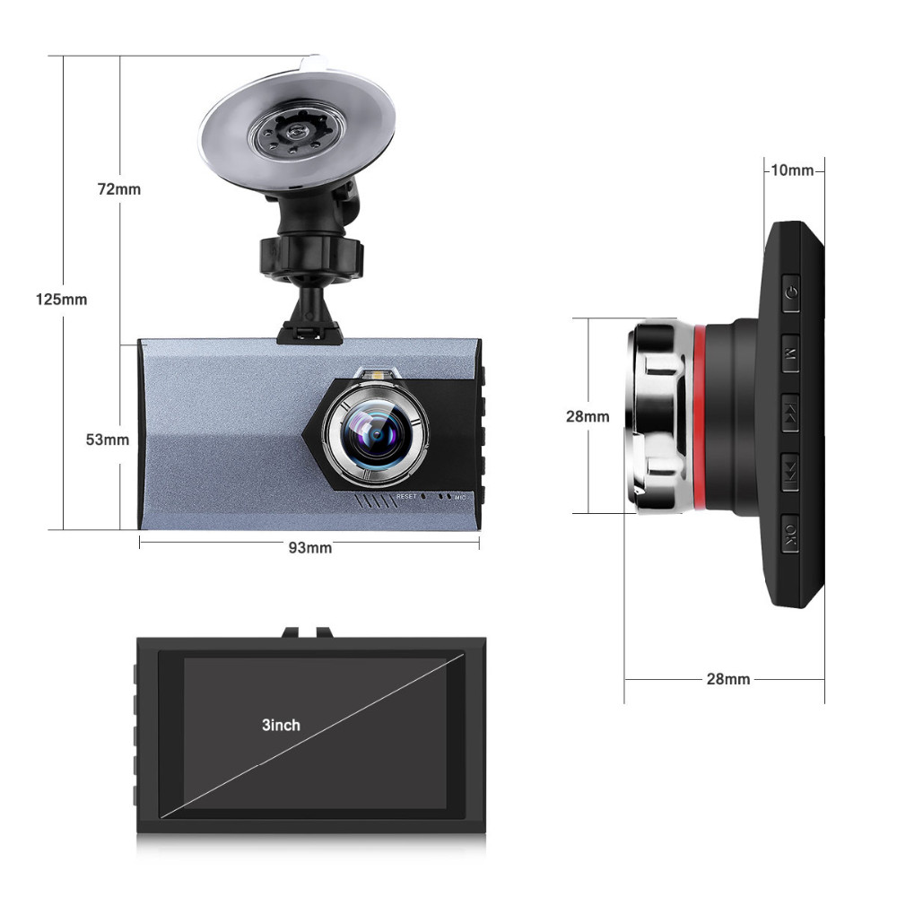 Blade Shape Full HD Car DVR Camera Recorder 3.0 inch, Support Night Vision/ Motion Detection - Grey-22